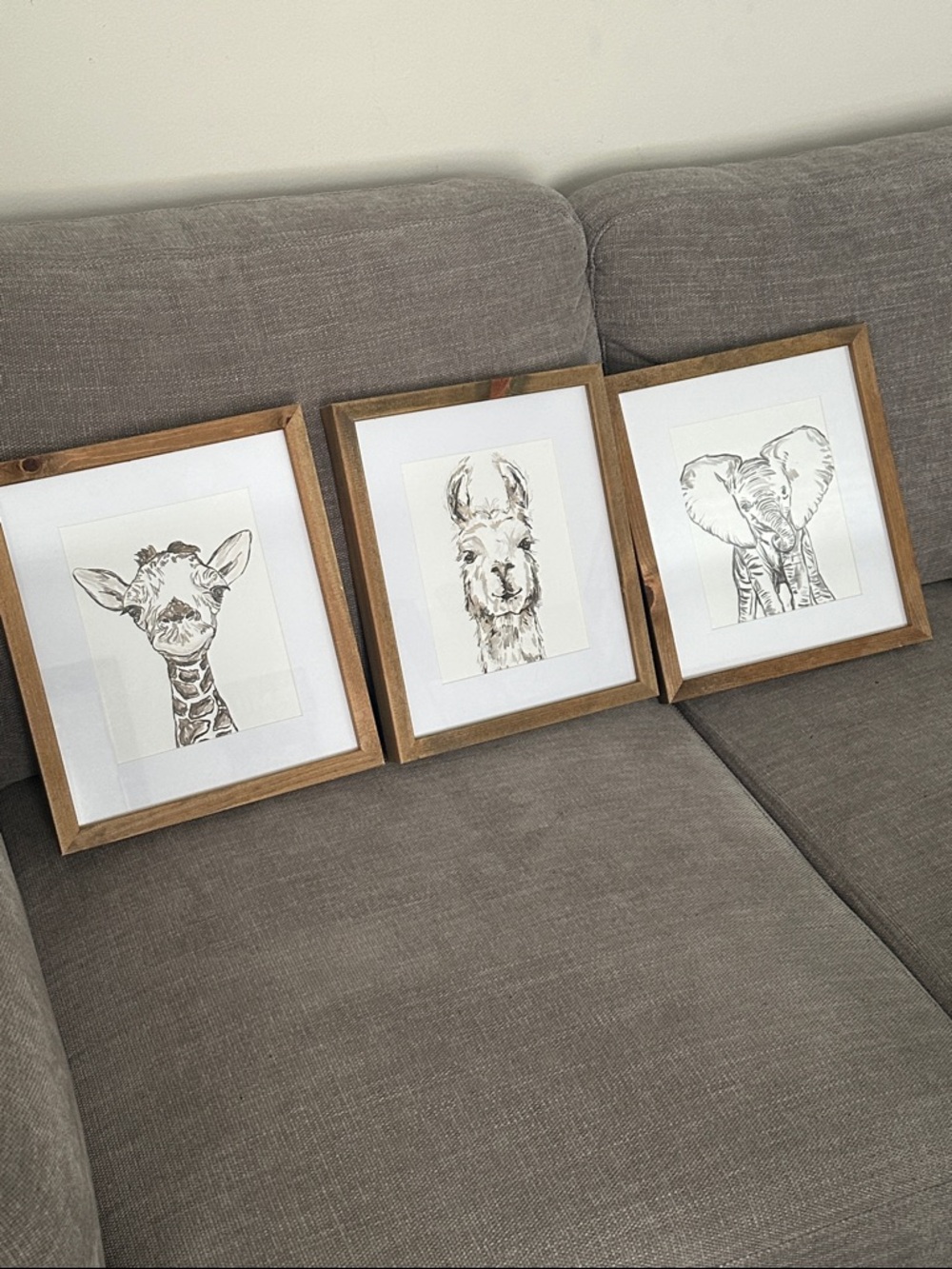 3 Pack Zoo Safari Nursery Oak Frames Wall Decor Giraffe,Llama,Elephant Print - Picture 2 of 8